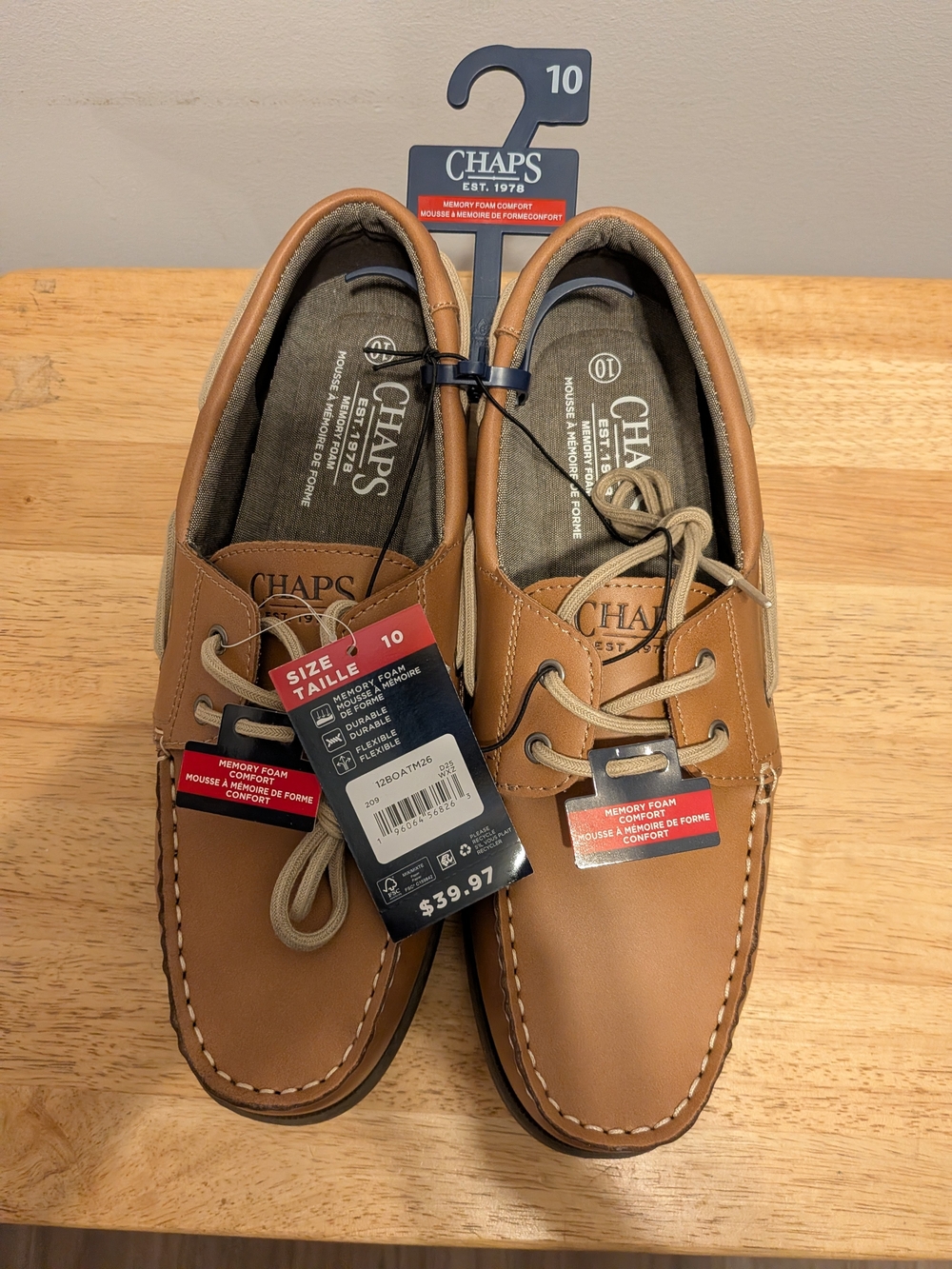 Chaps Men's Light Brown/Tan Leather Boat Shoes